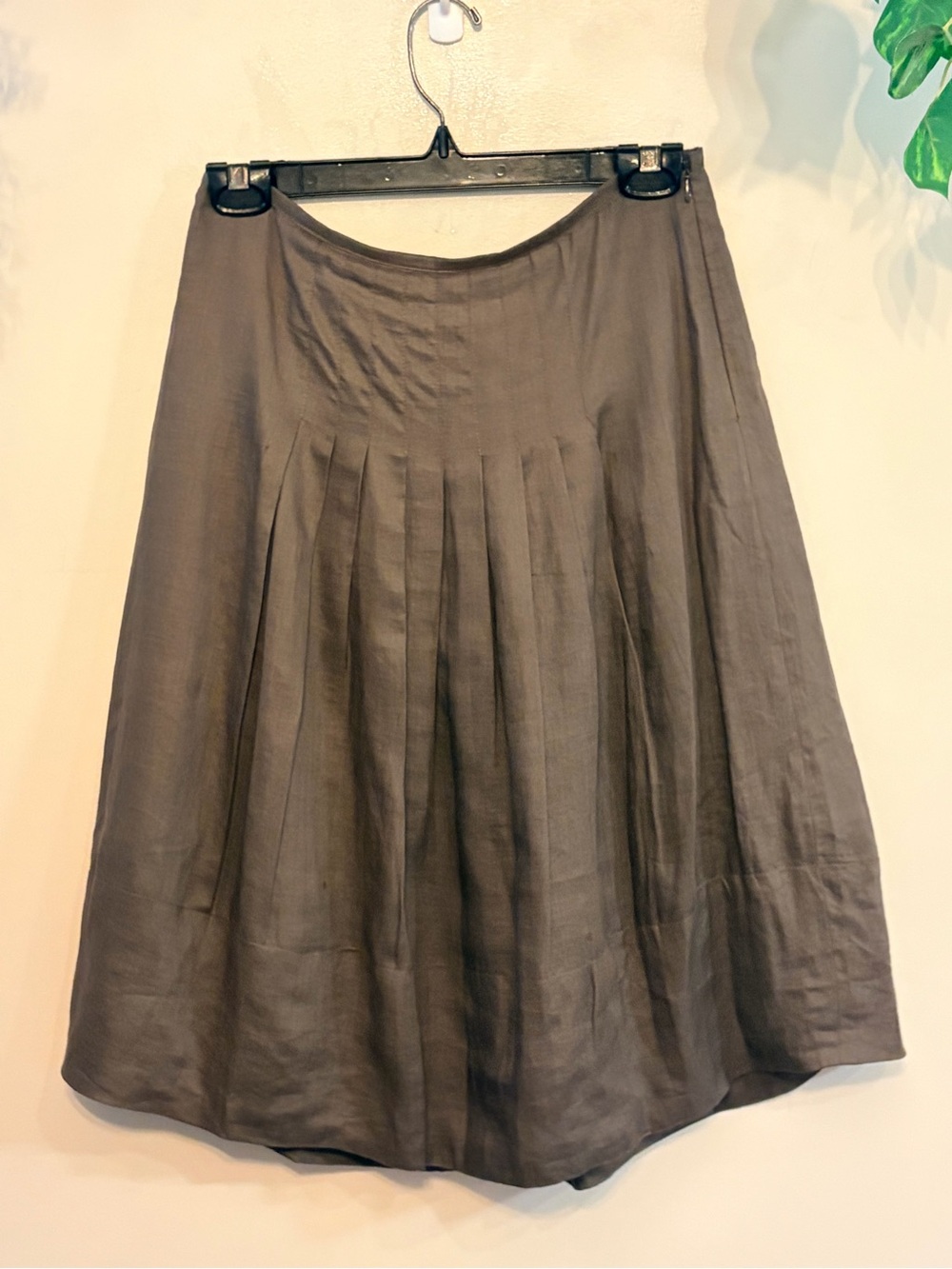 GUNEX Made in Italy Pleated Linen Skirt Taupe Brown Lined European - Picture 2 of 6